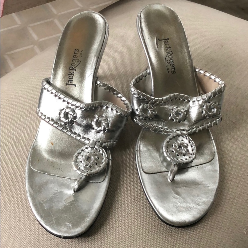 Jack Rodgers silver 1 1/2 inch heel sandals